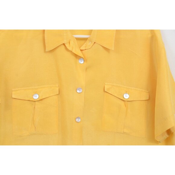 Vintage Daniel Caron 100% Silk LARGE Button Down Blouse Short Sleeves Pockets - Picture 3 of 6